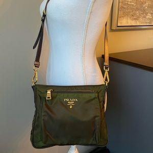 Prada Green/Brown Nylon Adjustable Crossbody Bag